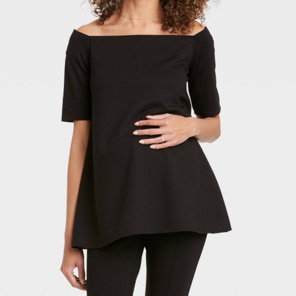 NWOT! The Nines by Hatch off shoulder elbow sleeve black ponte knit shirt